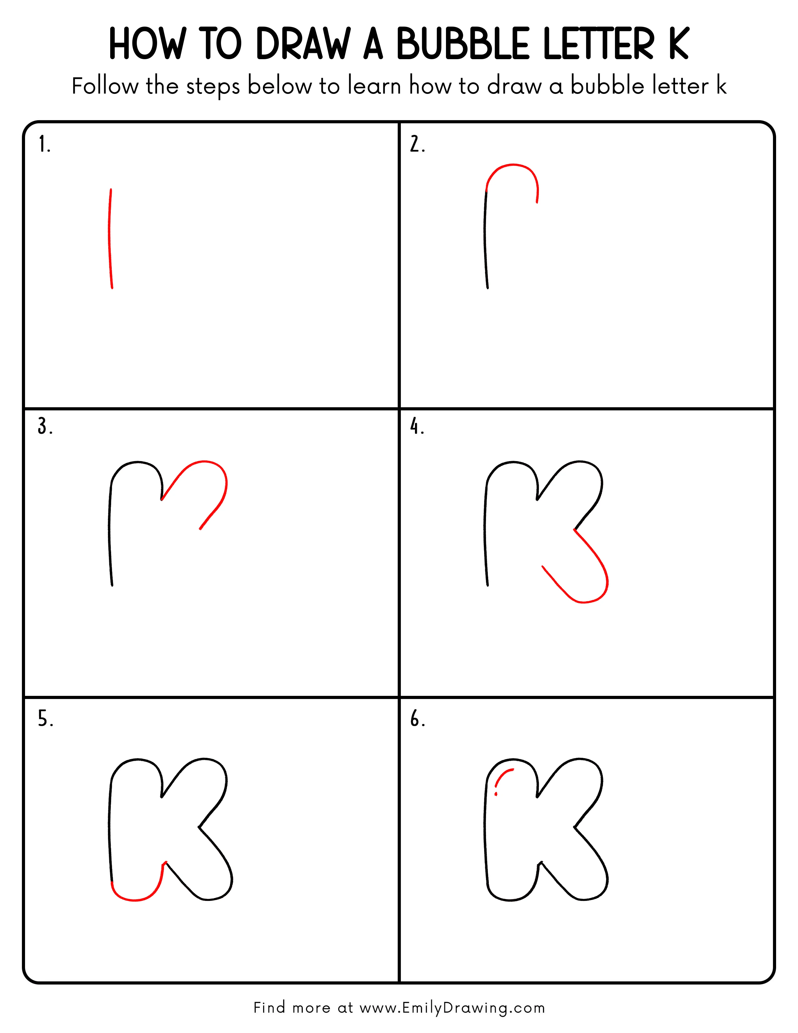 Printable Bubble Letter K Drawing Guide